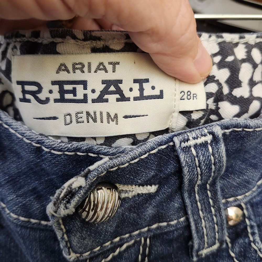 Ariat REAL Denim Womens 28R Low Rise Bootcut Jeans Medium Wash Embroidered Blue - Picture 5 of 11